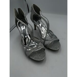 Gorgeous Silver Party Wedding Shoes  Silver Slippers Heels Size  9